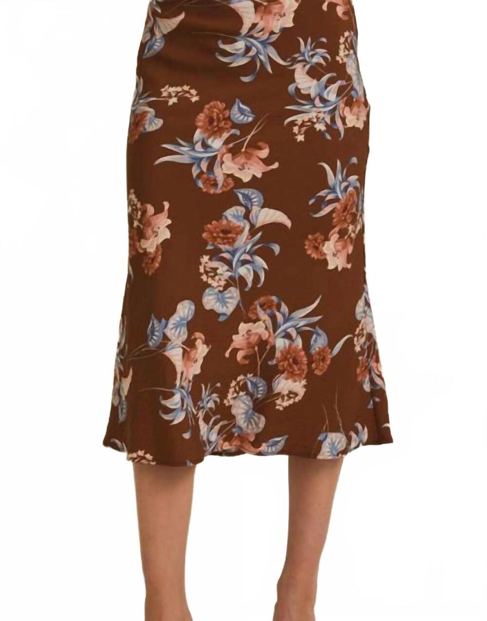 NEW GILLI midnight blossom midi skirt in brown floral